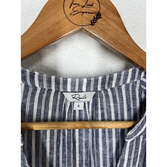 Rails Jasmine Tibet Stripe Linen Blend Smocked Long Sleeve Dress Women Size S - Picture 2 of 5